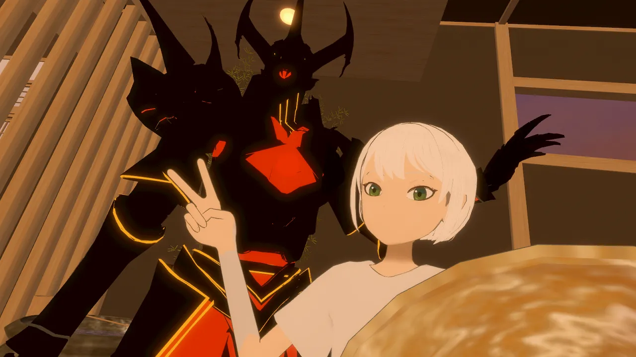 鎧を被ったキャラクターと白い髪のキャラクターの3Dモデルの画像